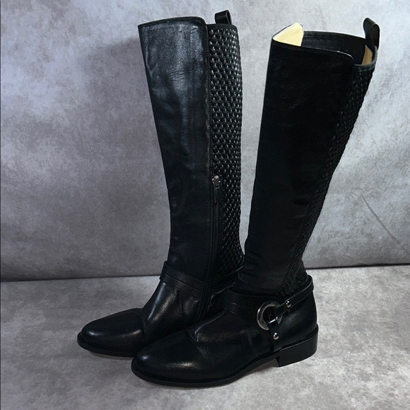 Ron White EUC Women Black Leather Knee-High Boots Sz EU 36 Quilted Cushioned - Picture 10 of 16